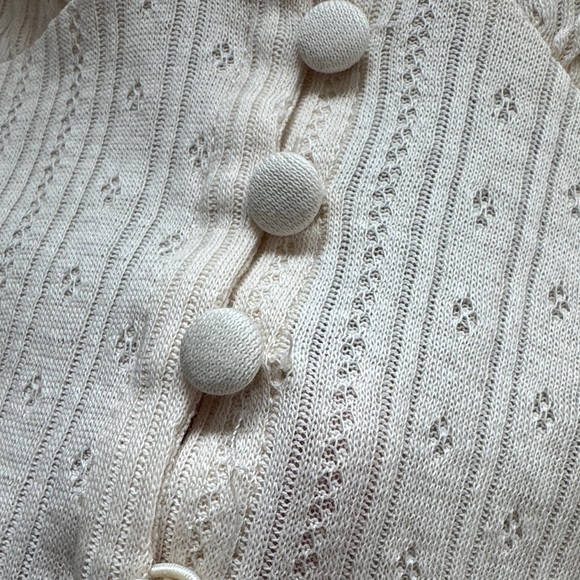 Sézane Women’s Jamie T-shirt Cream Button V-neck Top Lace Short Sleeve Size M - Picture 6 of 10